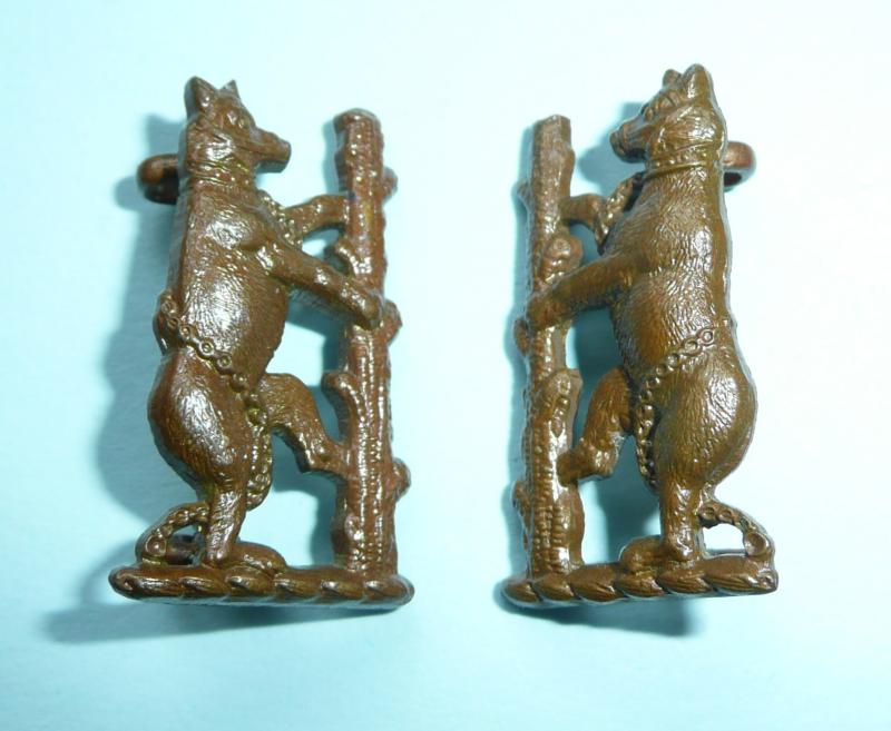 WW1 Warwickshire Yeomanry Officers OSD Bronzed Matched Pair Facing Collar Badges - Jennens