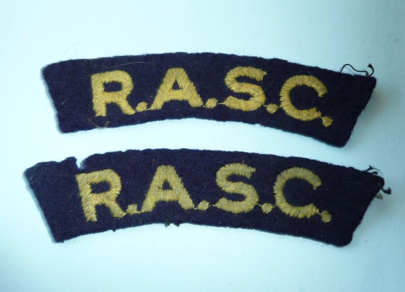 RASC Royal Army Service Corps Pair of Woven Felt Cloth Shoulder Titles