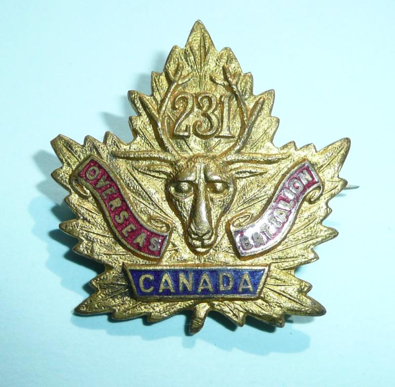 WW1 Canada 231st Infantry Battalion CEF Canadian Expeditionary Force Gilt and Enamel Sweetheart Pin Brooch Badge