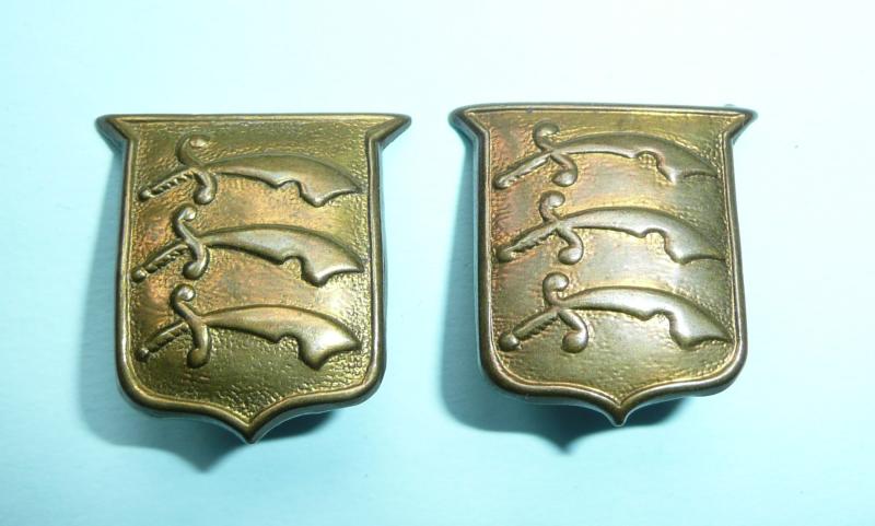 Essex Regiment Pair of Brass Gilding Metal Collar Badges
