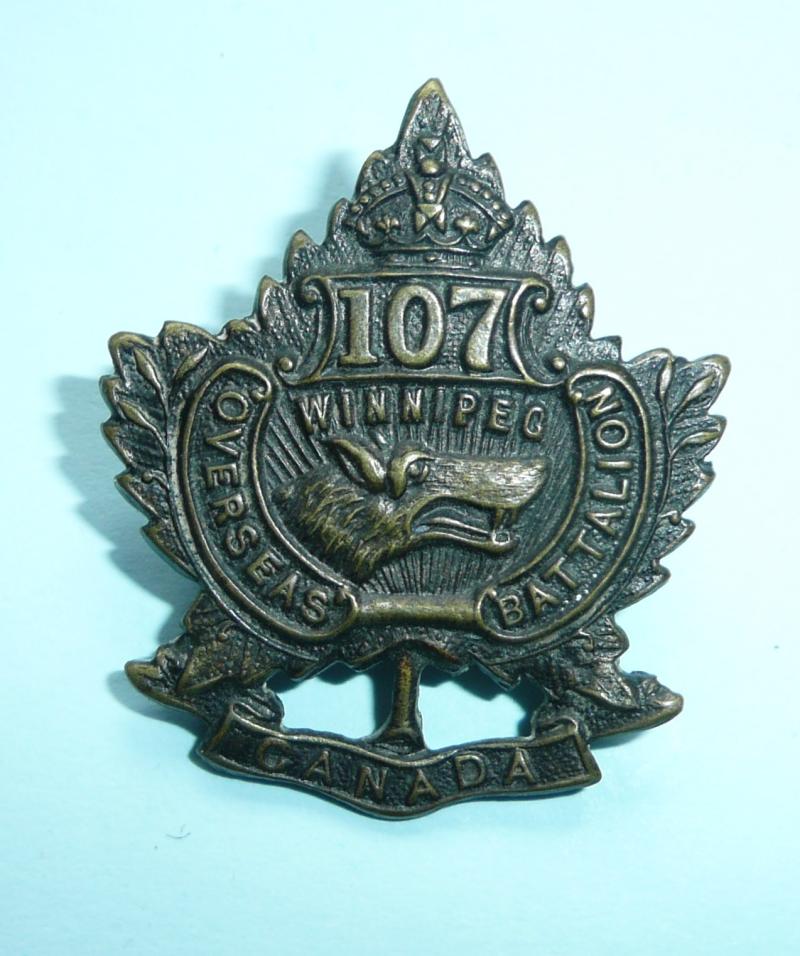 WW1 Canada 107th (Winnipeg) CEF Canadian Expeditionary Force Collar Badge