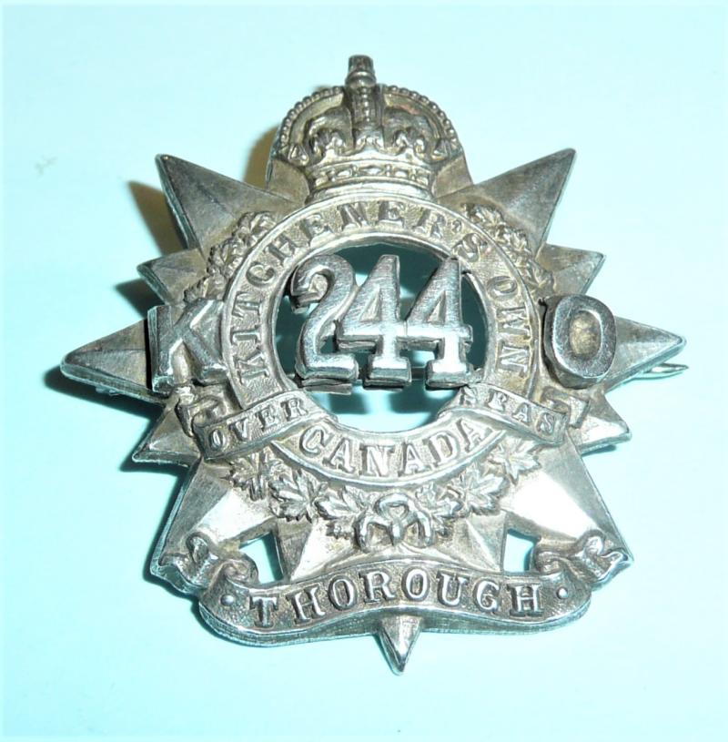 WW1 Canada 244th Battalion CEF Canadian Expeditionary Force Officers Sterling Silver Cap Badge