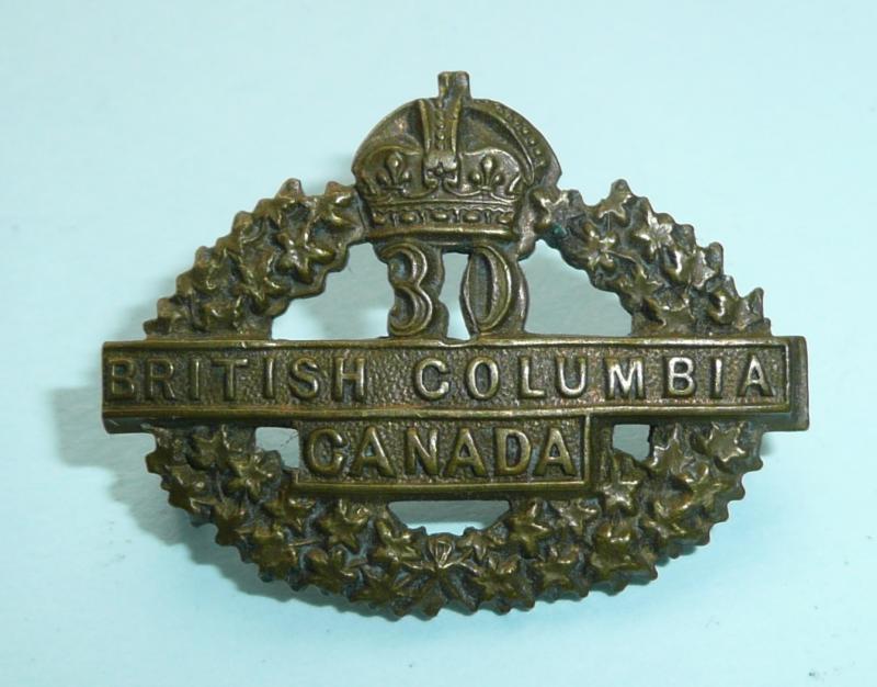 WW1 Canada 30th Infantry Battalion (British Columbia) CEF Canadian Expeditionary Force  Collar Badge