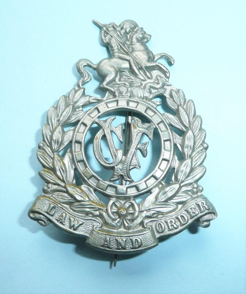 Volunteer Civil Force (Winston’s Bobbies) White metal cap badge with pin fitting for Bowler Hat