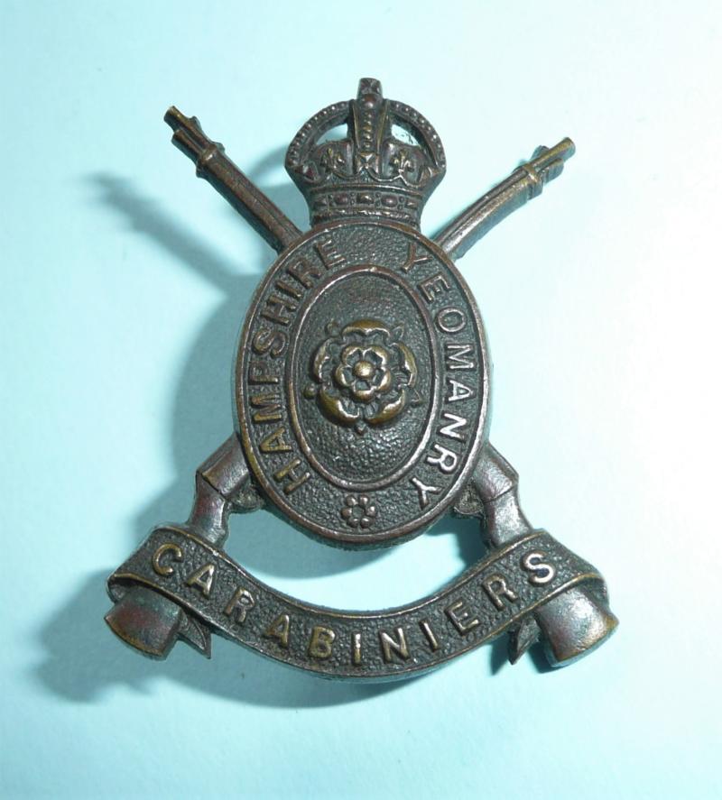 WW1 Hampshire Carabiniers Yeomanry Officer's Bronze OSD Cap / Collar Badge - Jennens