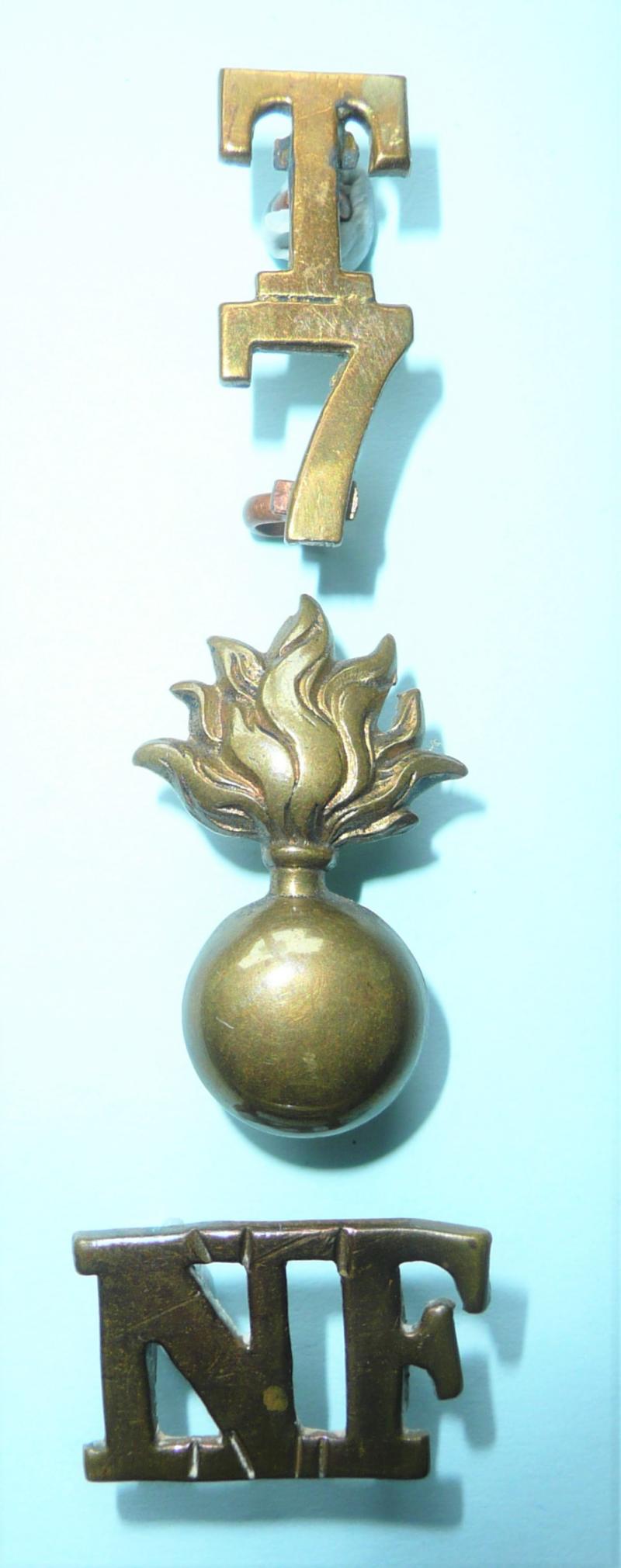 T / 7 / Grenade / NF Three Part Brass Shoulder Title