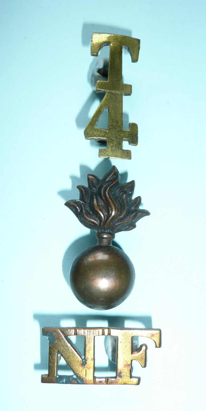 T / 4 / Grenade / NF Three Part Brass Shoulder Title