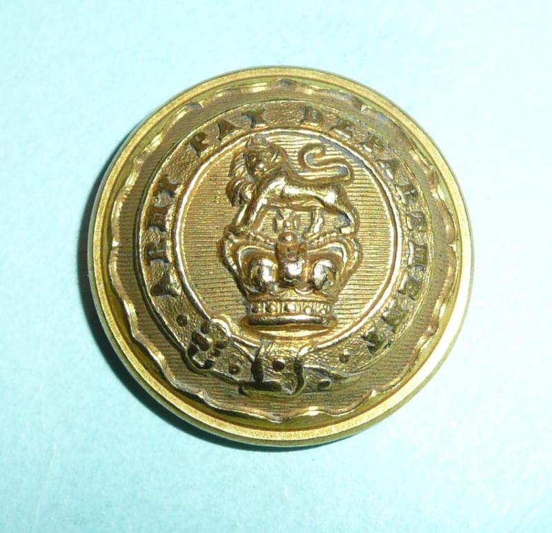 Victorian Army Pay Department Button Officers Large Pattern Fire Gilt Button
