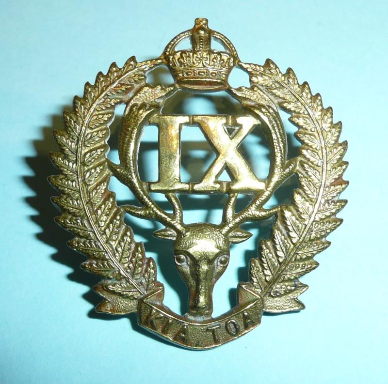 WW1 New Zealand 9th (Wellington East Coast Rifles) Regiment Other Rank's Brass Cap Badge - Gaunt