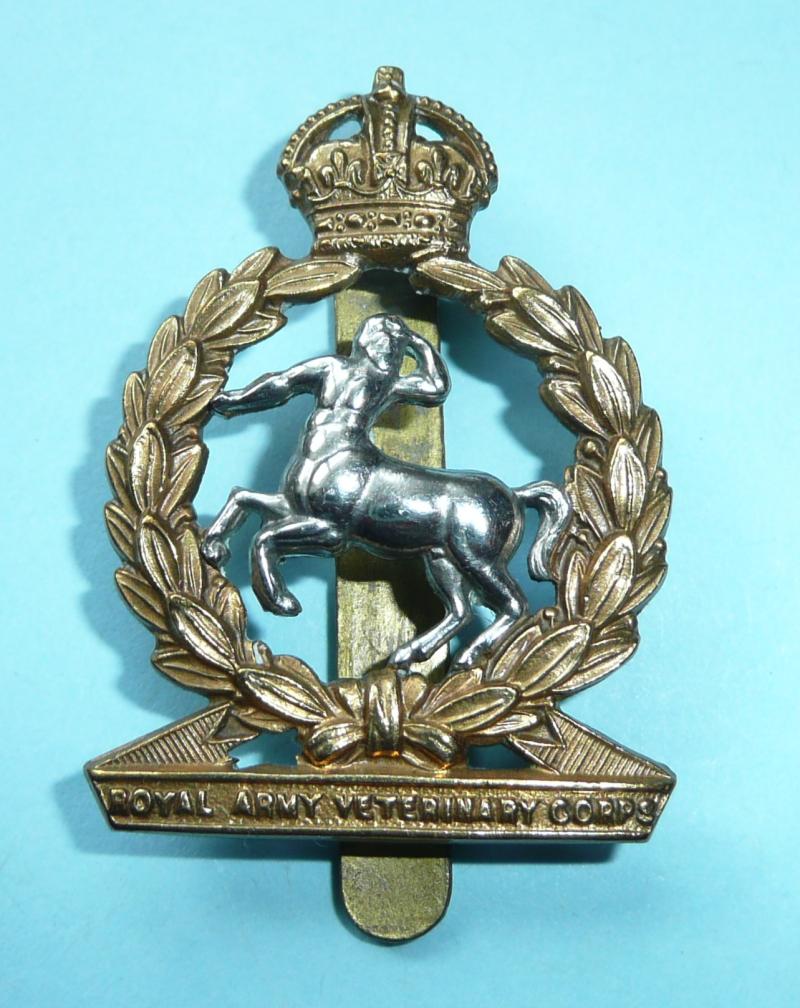 WW2 Royal Army Veterinary Corps (RAVC) Bi - Metal Cap Badge, King's Crown - Firmin