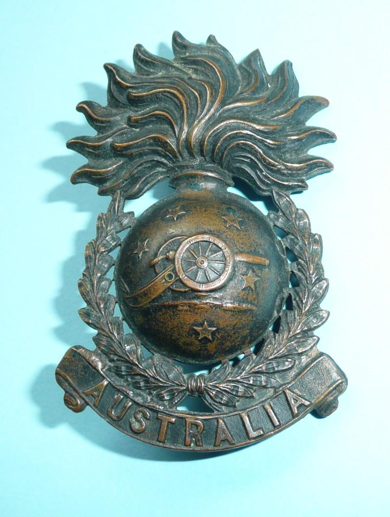 WW1 Australian Field Artillery  (AFA) (Militia) Oxidised Black Brass Slouch Hat Badge - Larger Pattern
