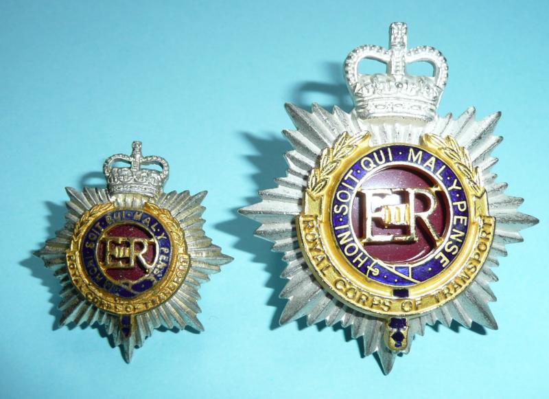 Royal Corps of Transport (RCT) Officer's Frosted Silver Plate, Gilt and Enamel Cap Badge and Single Collar Badge