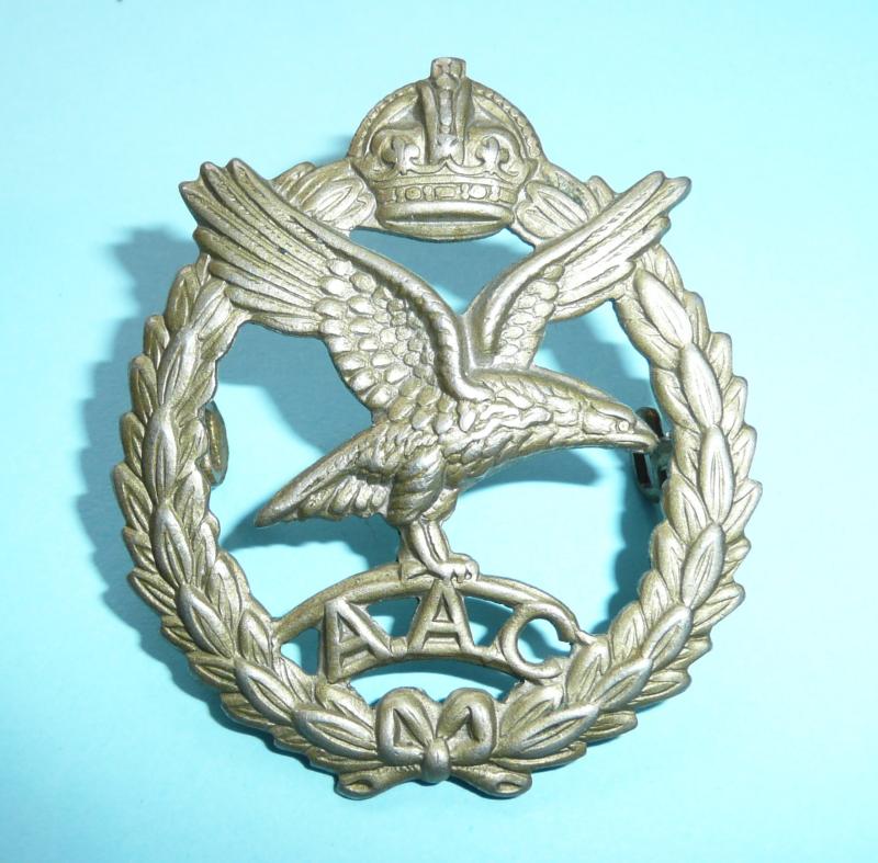 WW2 Army Air Corps (AAC) White Metal Cap Badge, King's Crown