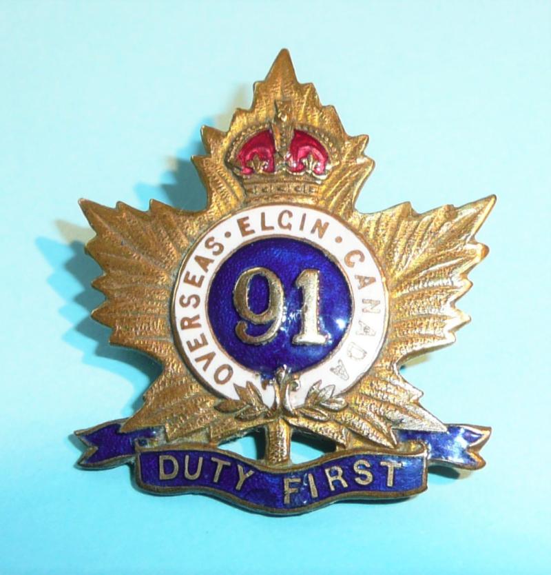 WW1 Canada - 91st Infantry Battalion (Elgin) Canadian Expeditionary Force (CEF) Sweetheart Pin Brooch