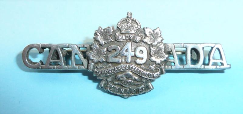 WW1 Canada - 249th Infantry Battalion (Regina, Saskatchewan) Canadian Expeditionary Force (CEF) Silver Sweetheart Tie Pin Brooch