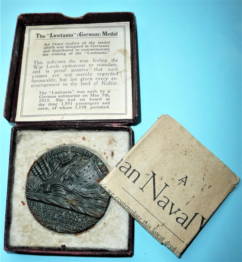 WW1 Lusitania Propaganda Medal in Box of Issue, 5 May 1915