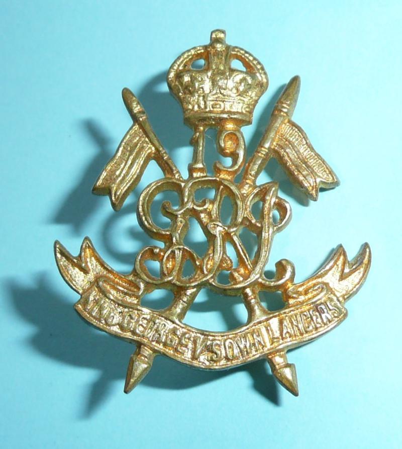 19th King George Vs Own Lancers Gilt Officers Cap Badge