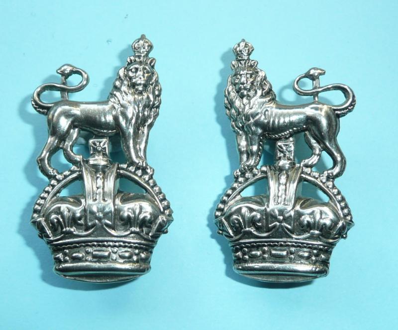 Army Department Constabulary Police Facing Pair of Large White Metal Collar Badges