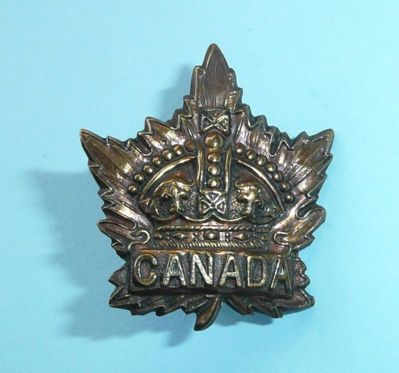 WW1 Canada - Canadian General Service Brass Collar Badge - Caron 1915