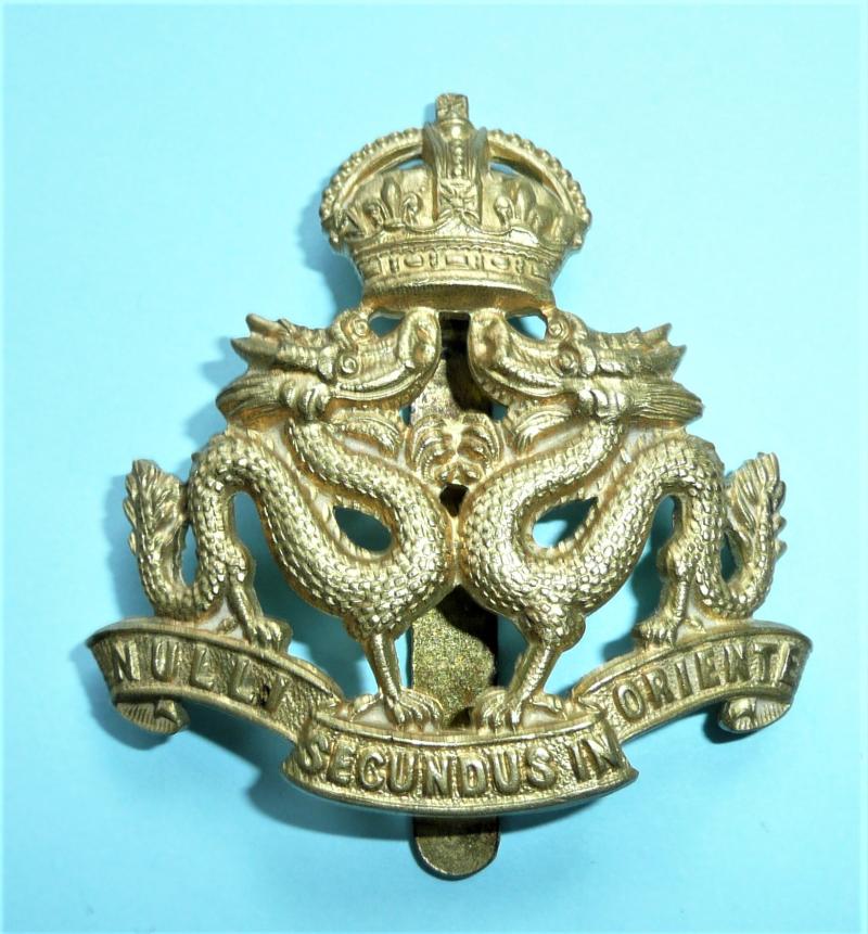 Hong Kong Volunteer Defence Corps Other Ranks Gilt Brass Gilding Metal Cap Badge, King's Crown - Firmin