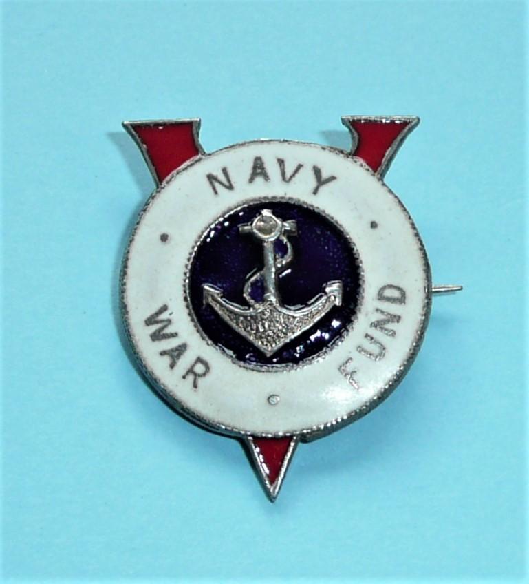 WW2 Home Front - Royal Navy (RN)  War Fund / V For Victory Enamel Lapel Pin Brooch Badge