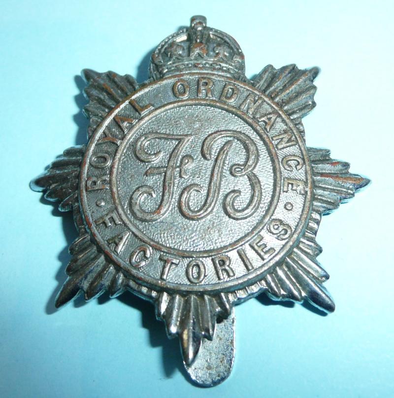 WW2 Home Front - Royal Ordnance Factories Fire Brigade Chromed White Metal Cap Badge