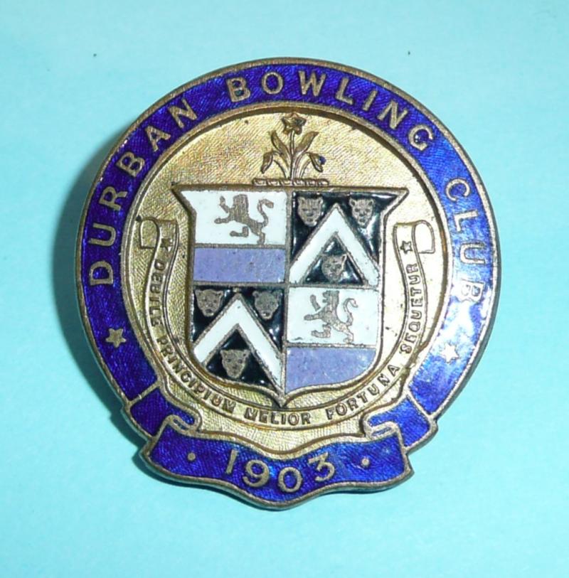 South Africa - Durban Bowling Club 1903 Dated Enamel and Gilt Pin Brooch Badge