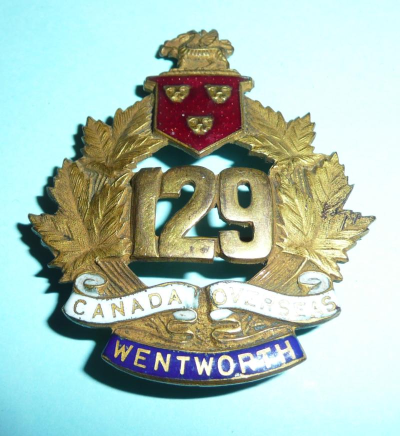 WW1 Canada - 129th Battalion (Wentworth) CEF Canadian Expeditionary Force Gilt & Enamel Full Size Sweetheart Badge Brooch Pin