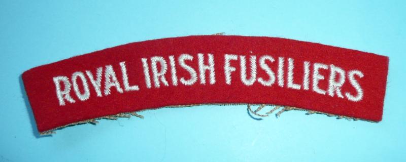 Royal Irish Fusiliers (RIF) Embroidered White on Red Felt Cloth Shoulder Title