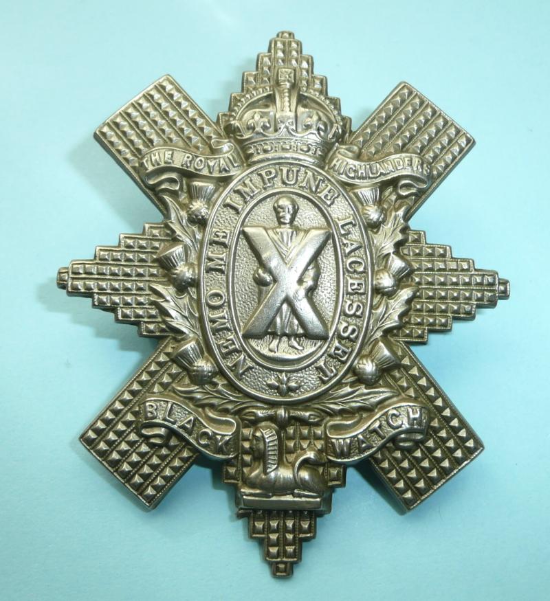 WW1 The Royal Highlanders Black Watch White Metal Glengarry Badge