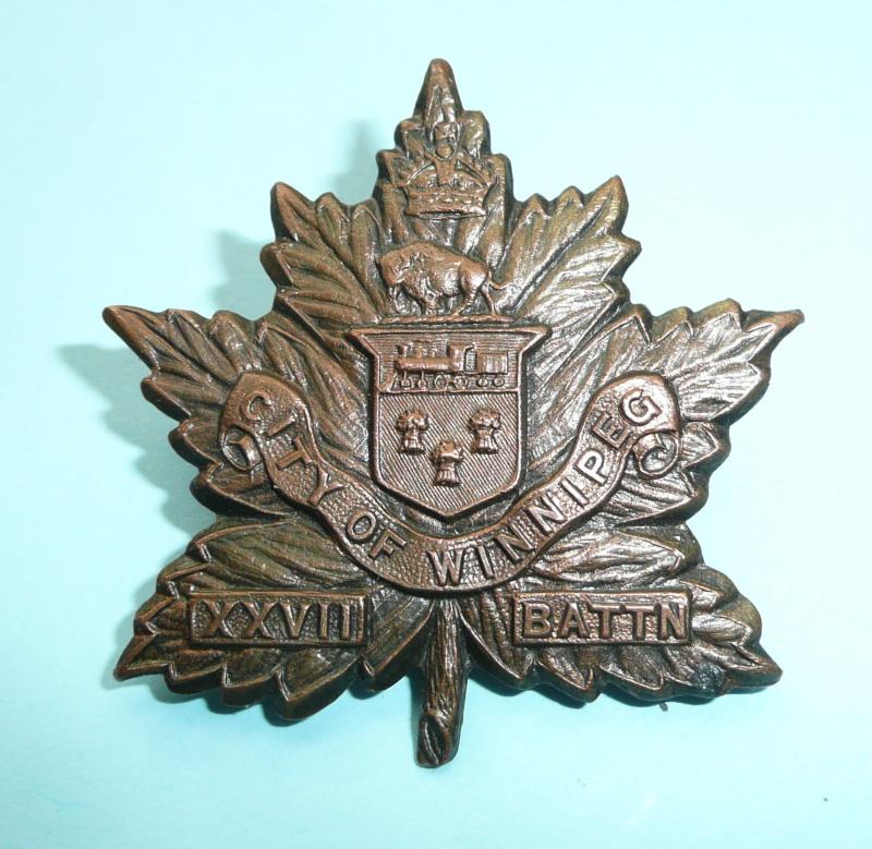 WW1 Canada - 27th Battalion (City of Winnipeg) Canadian Expeditionary Force (CEF) Bronze Cap Badge