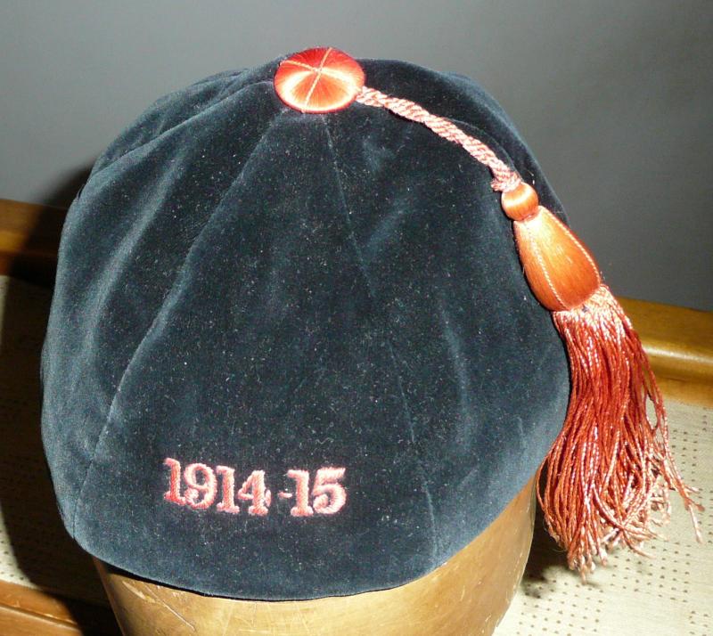 Durham School Rugby Cap (15) 2nd XV (Fifteen) - Name of 1914- 15 team members annotated to inside