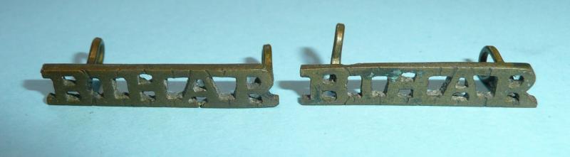 WW2 Indian Army - Bihar Regiment small pair of brass shoulder titles