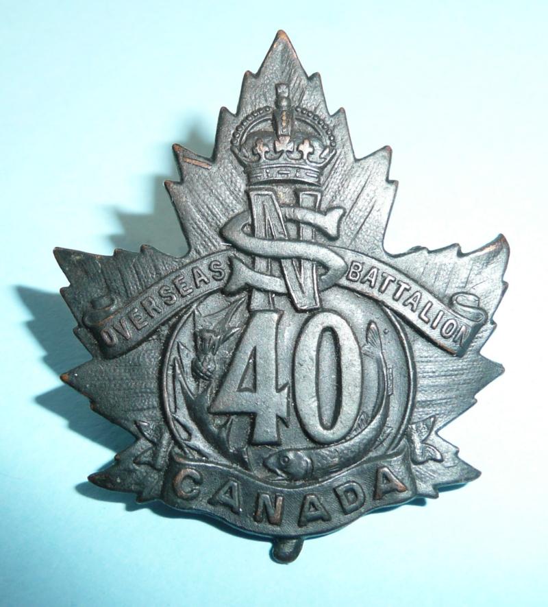 WW1 Canada - 40th Halifax Nova Scotia Battalion CEF Canadian Expeditionary Force Battalion Cap Badge - Inglis