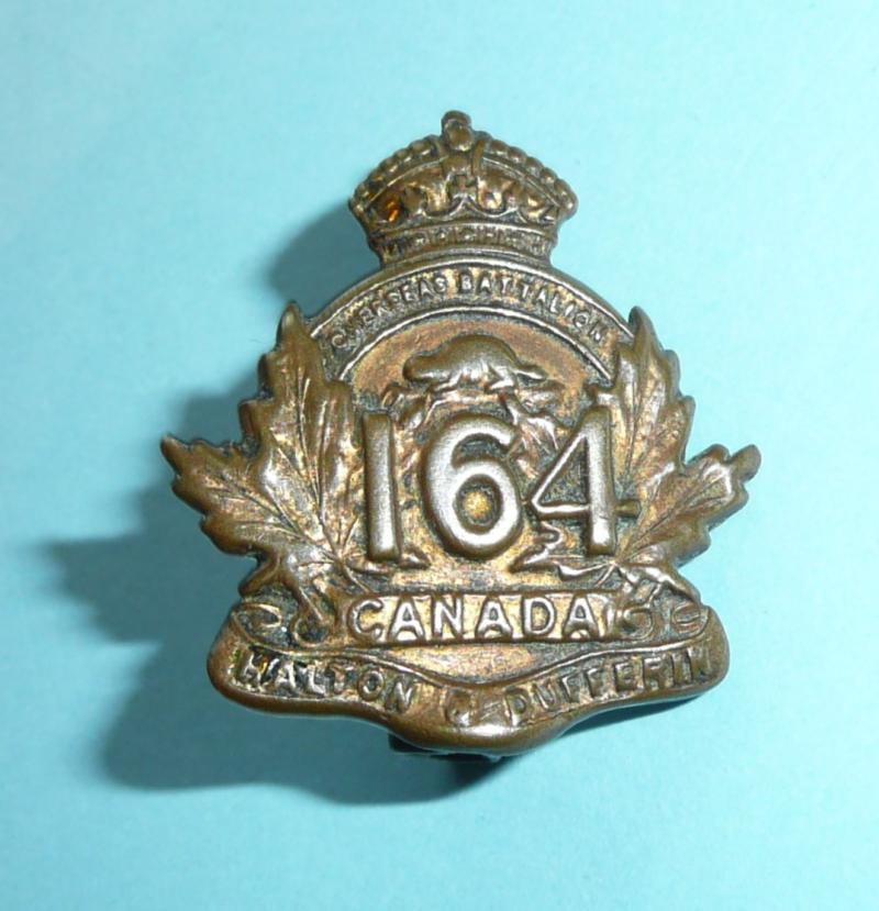 WW1 Canada - 164th CEF Halton & Dufferin Infantry Battalion Canadian Expeditionary Force Collar Badge