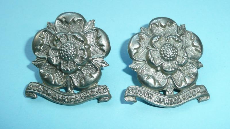 2nd Volunteer Battalion East Lancashire Regiment Collar Badges - South Africa Scrolls