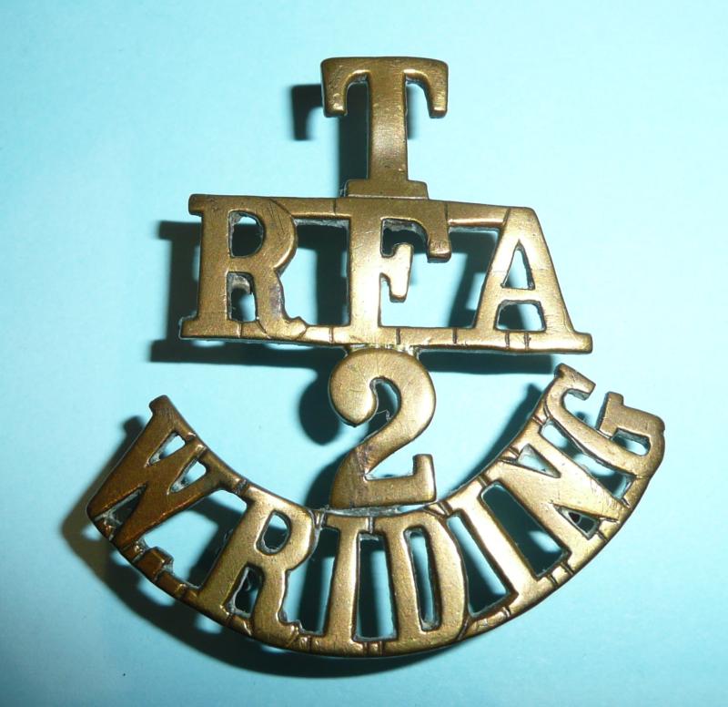 'T / RFA / 2 / West Riding'  (of Yorkshire) One Piece Brass Shoulder Title