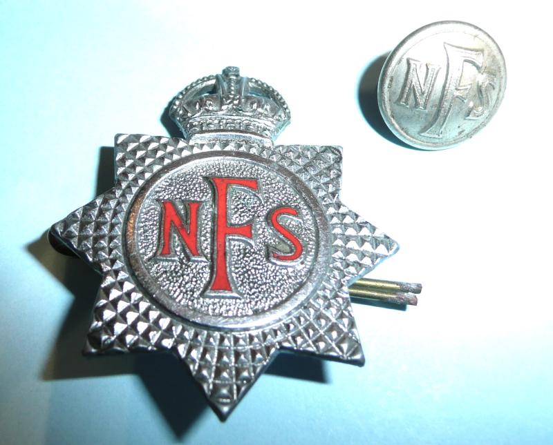 WW2 Home Front - National Fire Service (NFS) Enamel and Chrome White Metal Cap Badge