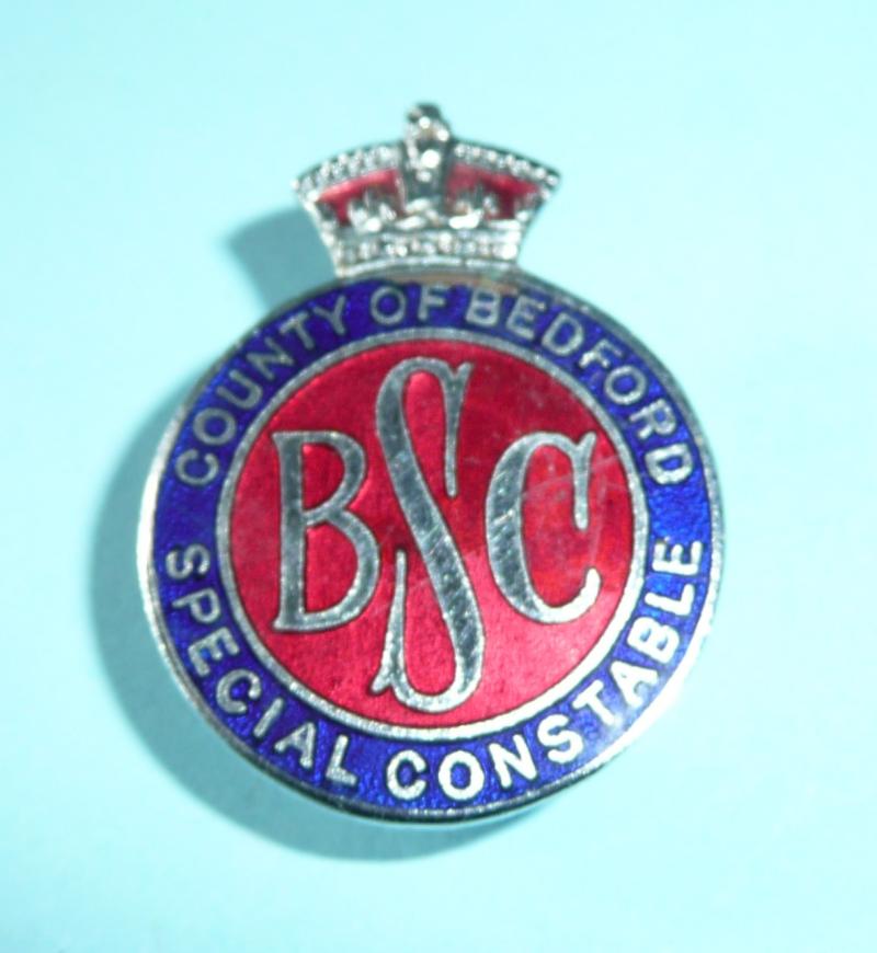 WW2 County of Bedford Special Constable Constabulary Police Mufti Lapel Buttonhole Enamel & Chrome Badge