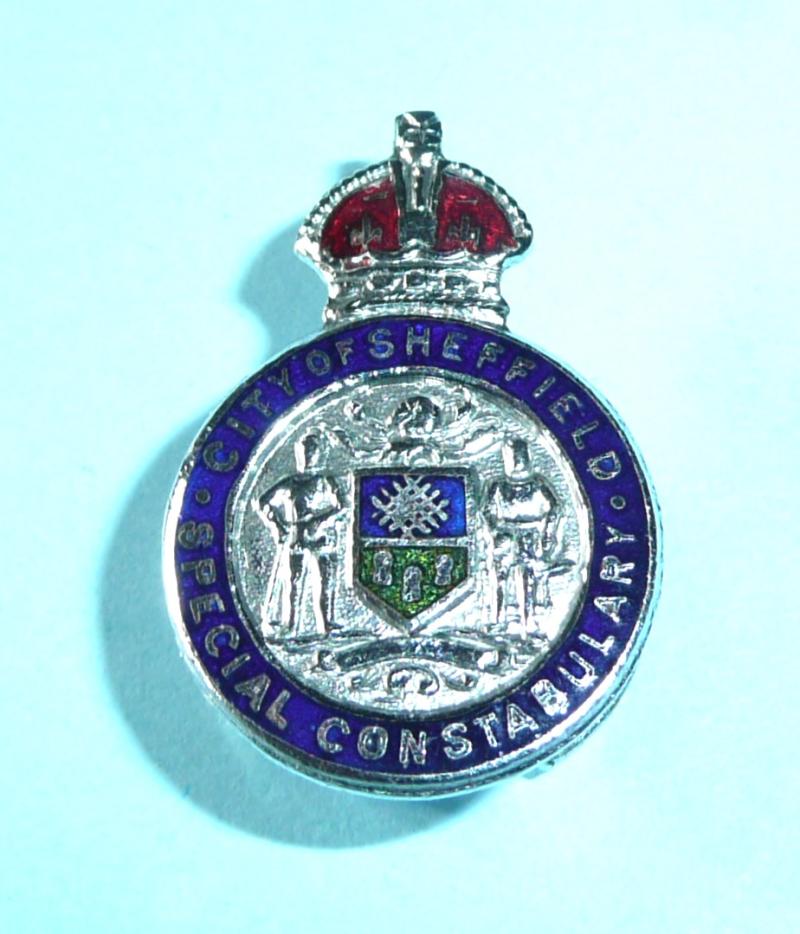 WW2 City of Sheffield Constabulary Police Chrome & Enamel Lapel Buttonhole Mufti Badge