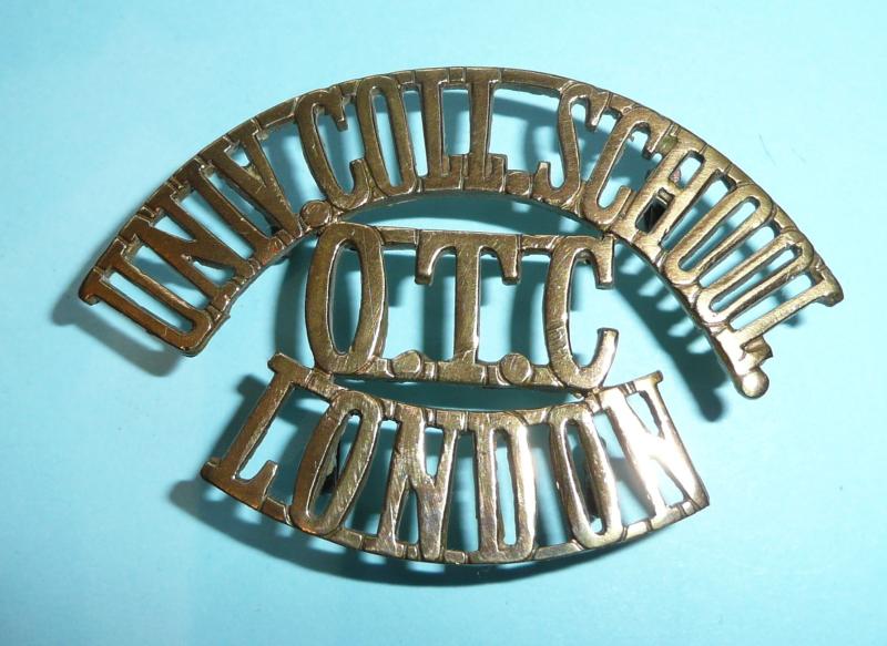 University College School London OTC Officer Training Corps One Piece Brass Shoulder Title On Original Brass Backing Plate