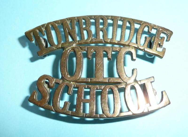 Tonbridge School OTC Officer Training Corps One Piece Brass Shoulder Title On Original Brass Backing Plate
