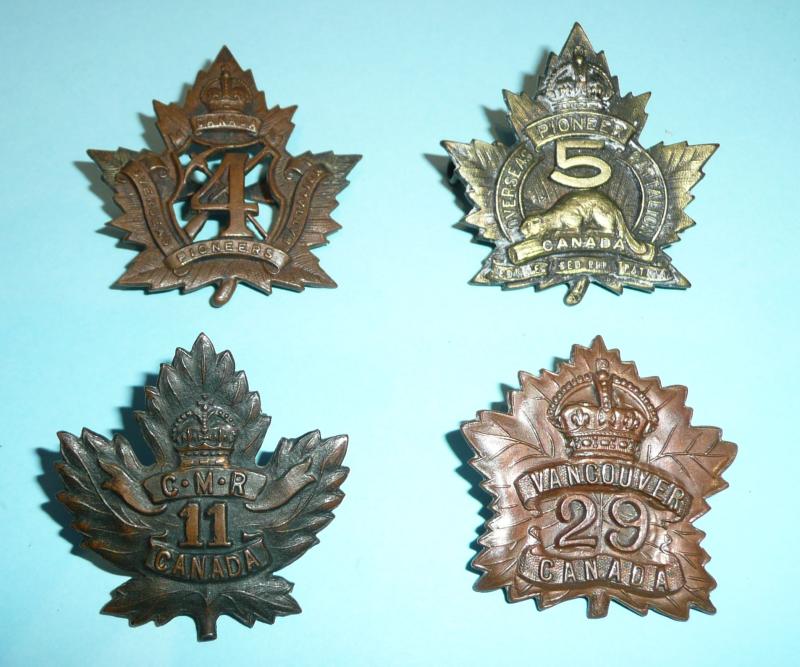 WW1 CEF Canadian CEF Badges Lot of 4 different badges
