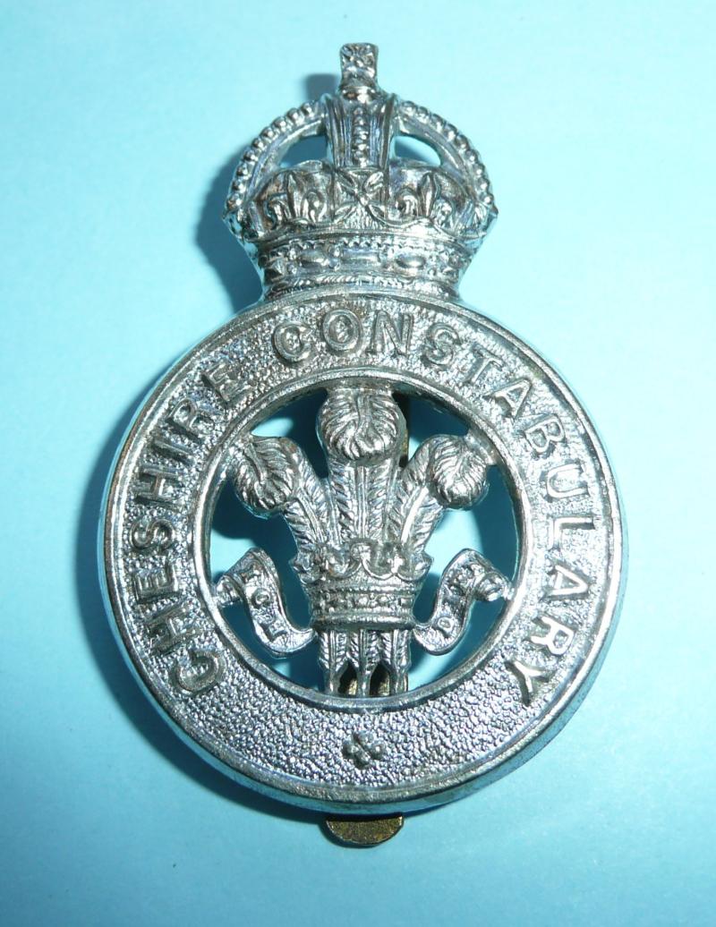 Cheshire Constabulary White Metal Cap Badge, King’s Crown