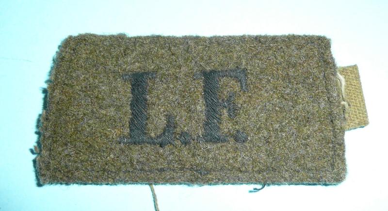 WW2 LF Lancashire Fusiliers Black on Khaki Woven Slip-on Shoulder Title Slide