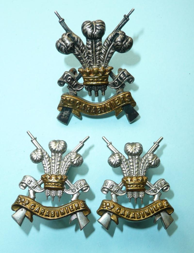 3rd Carabiniers (Prince of Wales's Dragoon Guards) Officer's Cap and Collar Badge Set