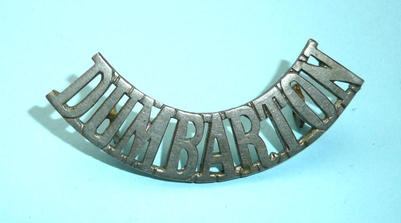 Scottish Dumbarton White Metal Shoulder Title - 9th Bn A&SH Pipers?