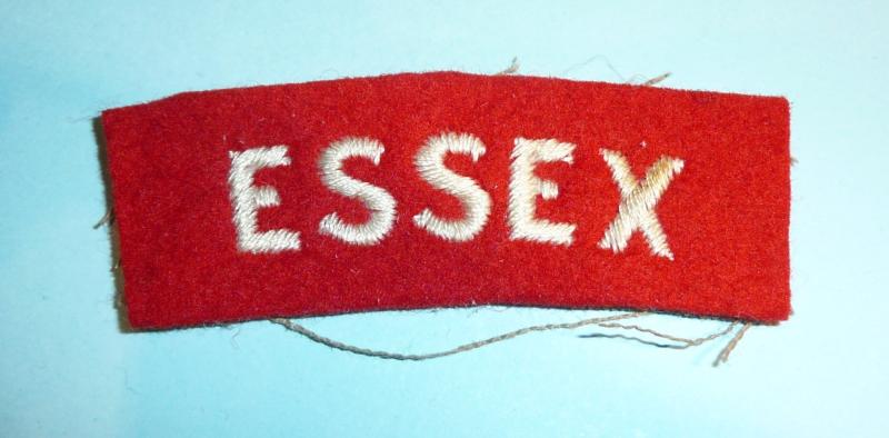 Essex Regiment Embroidered White on Red Felt Cloth Shoulder Title