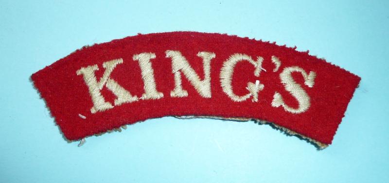 The King's Regiment - White on Red Embroidered Shoulder Title