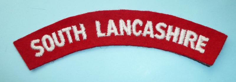 South Lancashire Regiment (The Prince of Wales's Volunteers) Embroidered White on Red Felt Cloth Shoulder Title